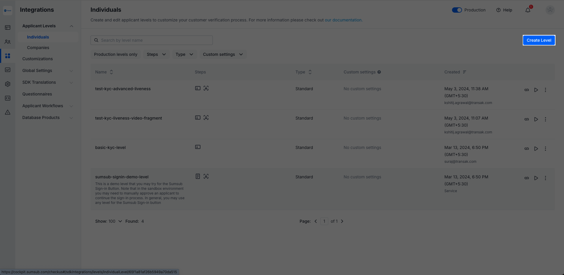 Create Application Level